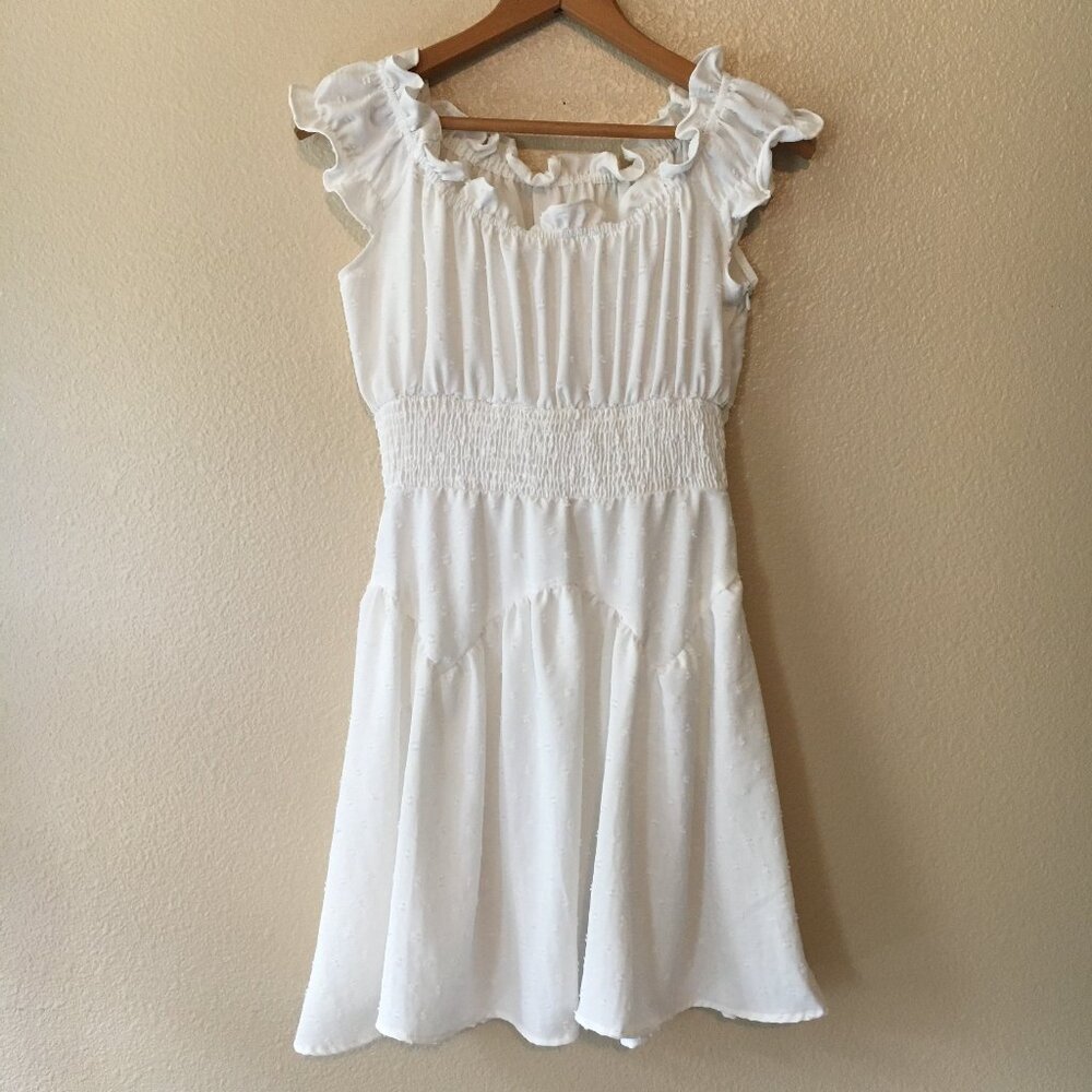 White Babydoll Dress S Swiss Dot Ruffle Smocked Coquette Graduation